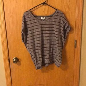 purple striped high low shirt